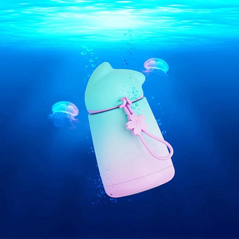 

Детский мультяшный термос, бутылка из нержавеющей стали, вакуумная бутылка, кошачьи ушки, мини-градиент, 300 мл 201-300ml зелёный