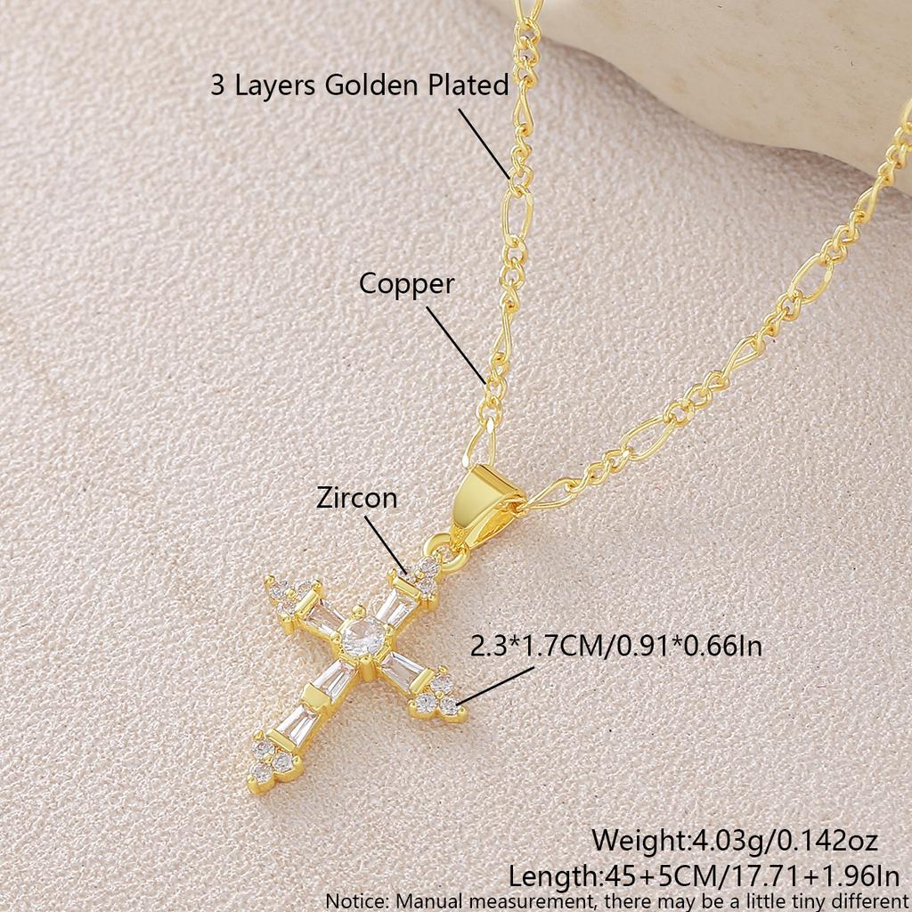 Square Sugar Zircon Cross Pendant Necklace - Simple, Fashionable, Daily Wear Collar Chain