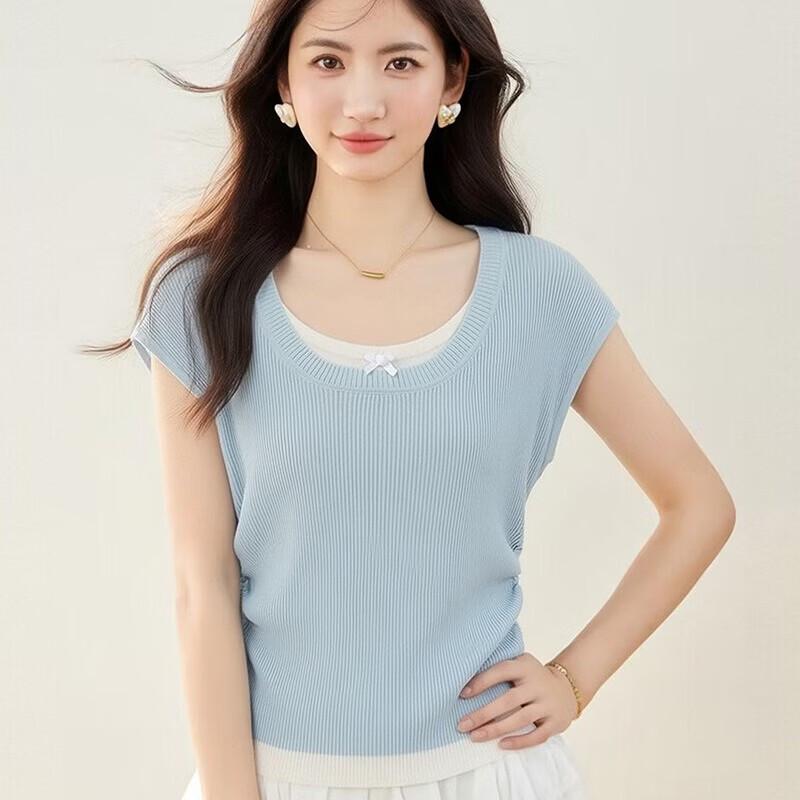 La Chapelle Women s Spliced Color-Block Short Sleeve T-Shirt M