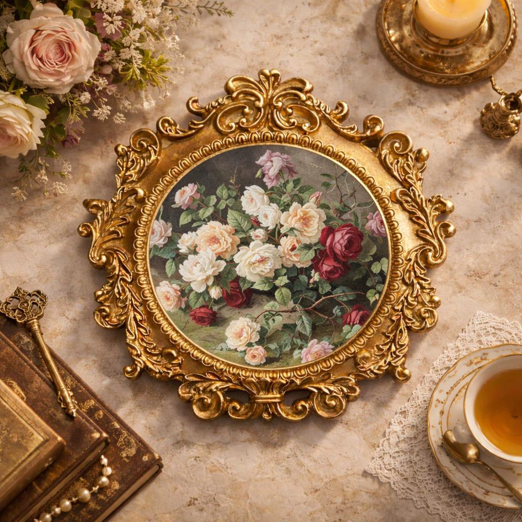 Vintage Frame Rond Frame voor Foto Reliëf Houder Elegant Tafel Wand Decoratie Kleine Antieke Sierlijke Gouden Lijsten Cadeau
