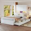 Letto multifunzionale in legno, 90 x 200 cm, con schienale imbottito, testiera con contenitore, illuminazione a LED e presa, con cassetto, letto singolo, Bianco