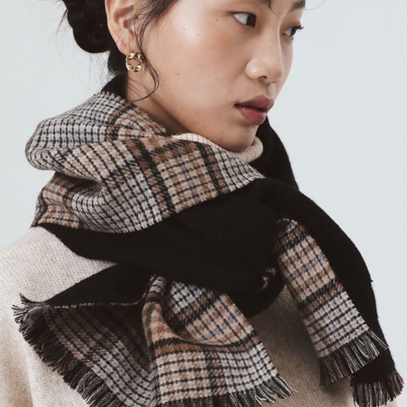 ONSZ Wool Cashmere Check Solid Double-Sided Muffler