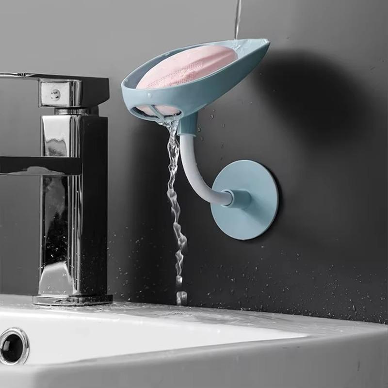 New 1pc Upgraded Soap Box With Drainage Double Grid Soap Rack, Wall Mounted Toilet With Cover Soap Rack, Non Perforated Soap Box
