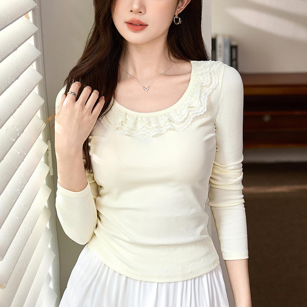 Krajka Krajka Bavlněné tričko Dámské Dlouhý rukáv Podzim Nové Čistá touha po Sexy Spodním prádle