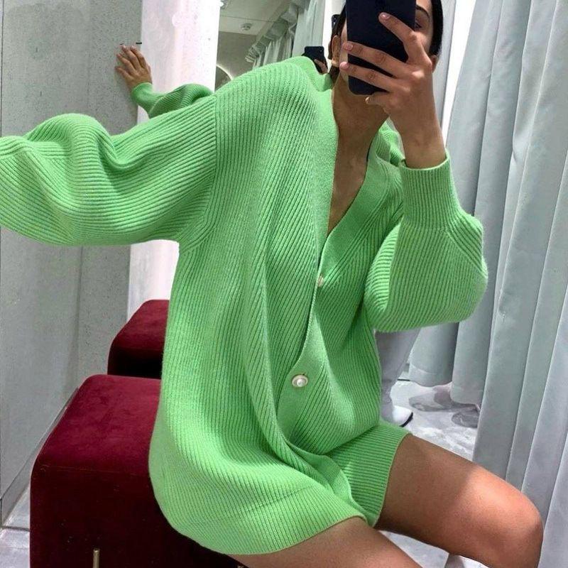 Fashion Sweater Outwear Pure Color Casual Cardigan Loose Knitting Breasted Women Knitted Jacket