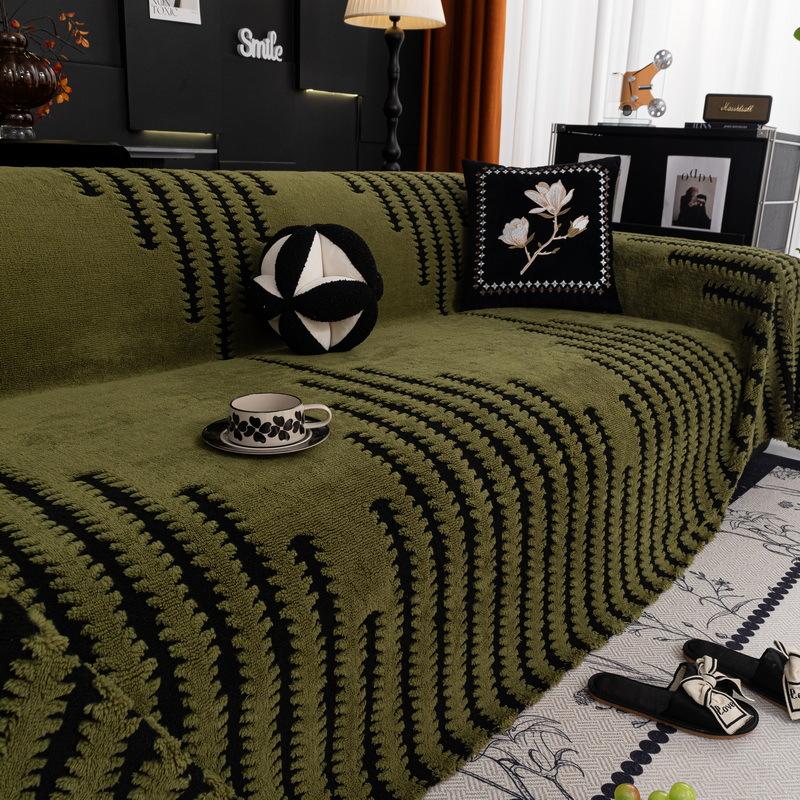 1pc Plush Sofa Cover - Modern Black & White Geometric Pattern,it for 1/2/3/4-Seater & Sectional Sofas - Luxury Living Room Decor