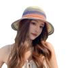 Hyunya Wind Rainbow Straw Bucket Hat Female Summer Breathable Sunshade Sunscreen Bucket Hat Show Face Small Straw Hat