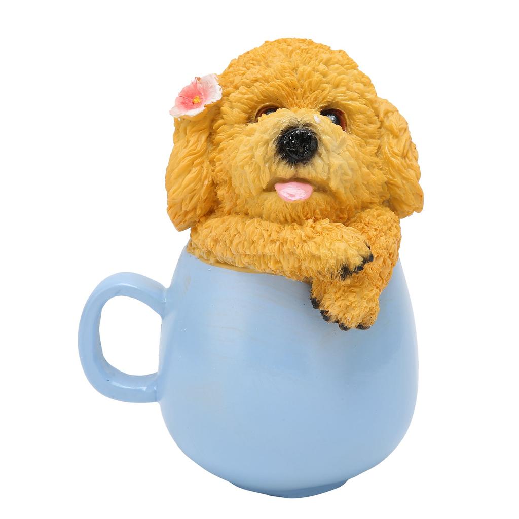 Originality Cup Dog Ornament Synthetic Resin Crafts Garden Decoration for Home YardYellow
