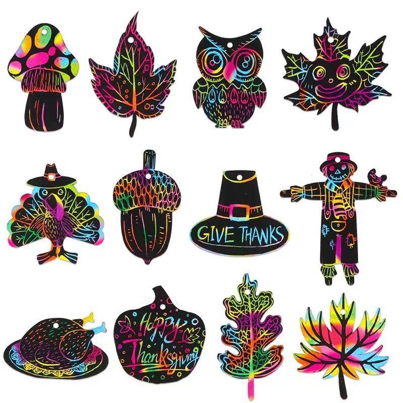 12Pcs DIY Toys Scratching Painting Paper Colorful Scratching Paper For Kids