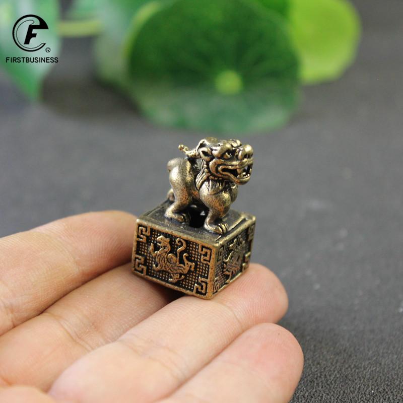 The Four Symbols Mythical Beast Pixiu Seal Ornament Vintage Brass Animal Miniatures Figurines Desk Crafts Home Decor Accessories