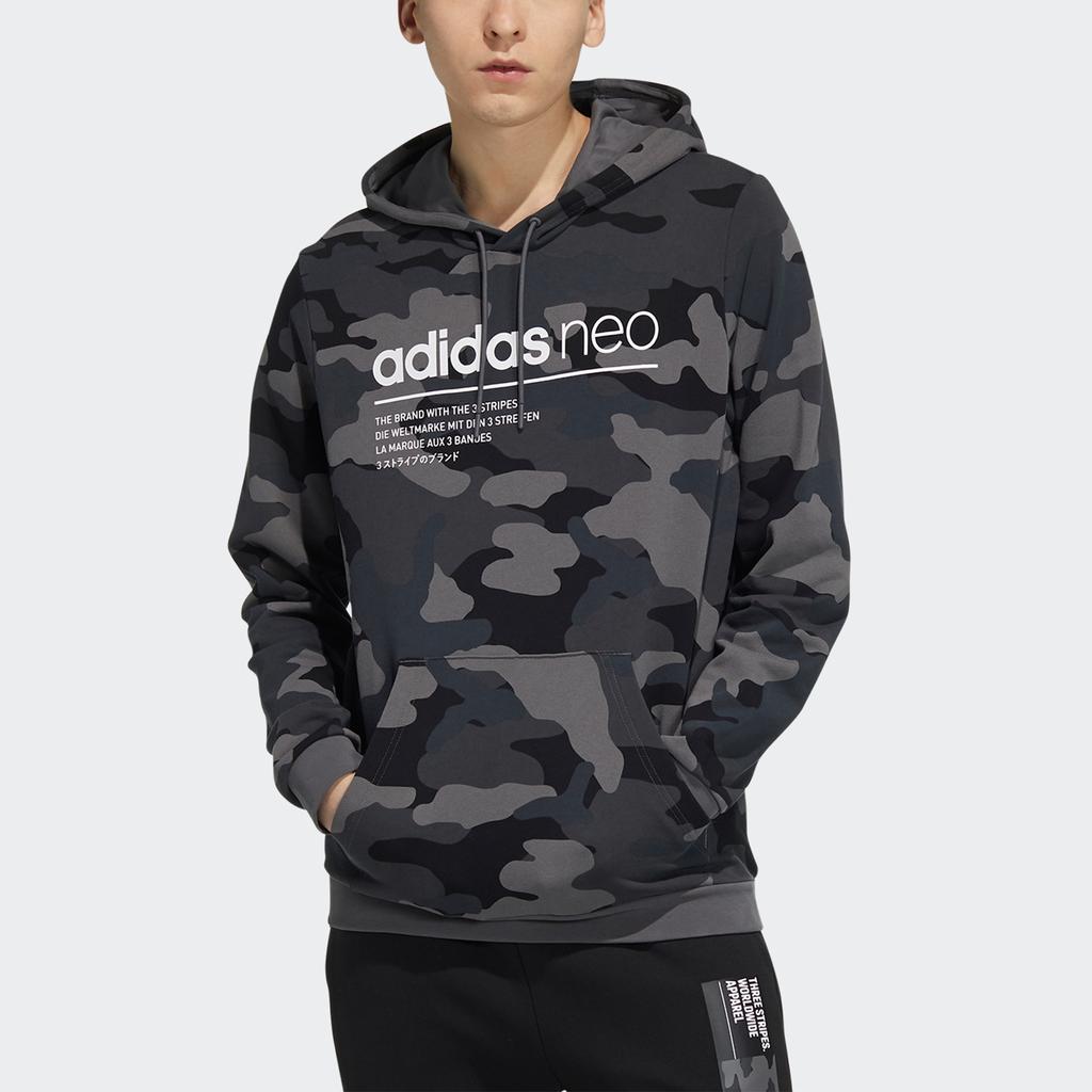 Adidas Neo Camo Logo Print Hoodie Men Tops Black HA1490