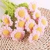 Crochet Flower with Leaves Handmade Knitting Yarn Floral Decoration Home Office Table Centerpiece Mother's