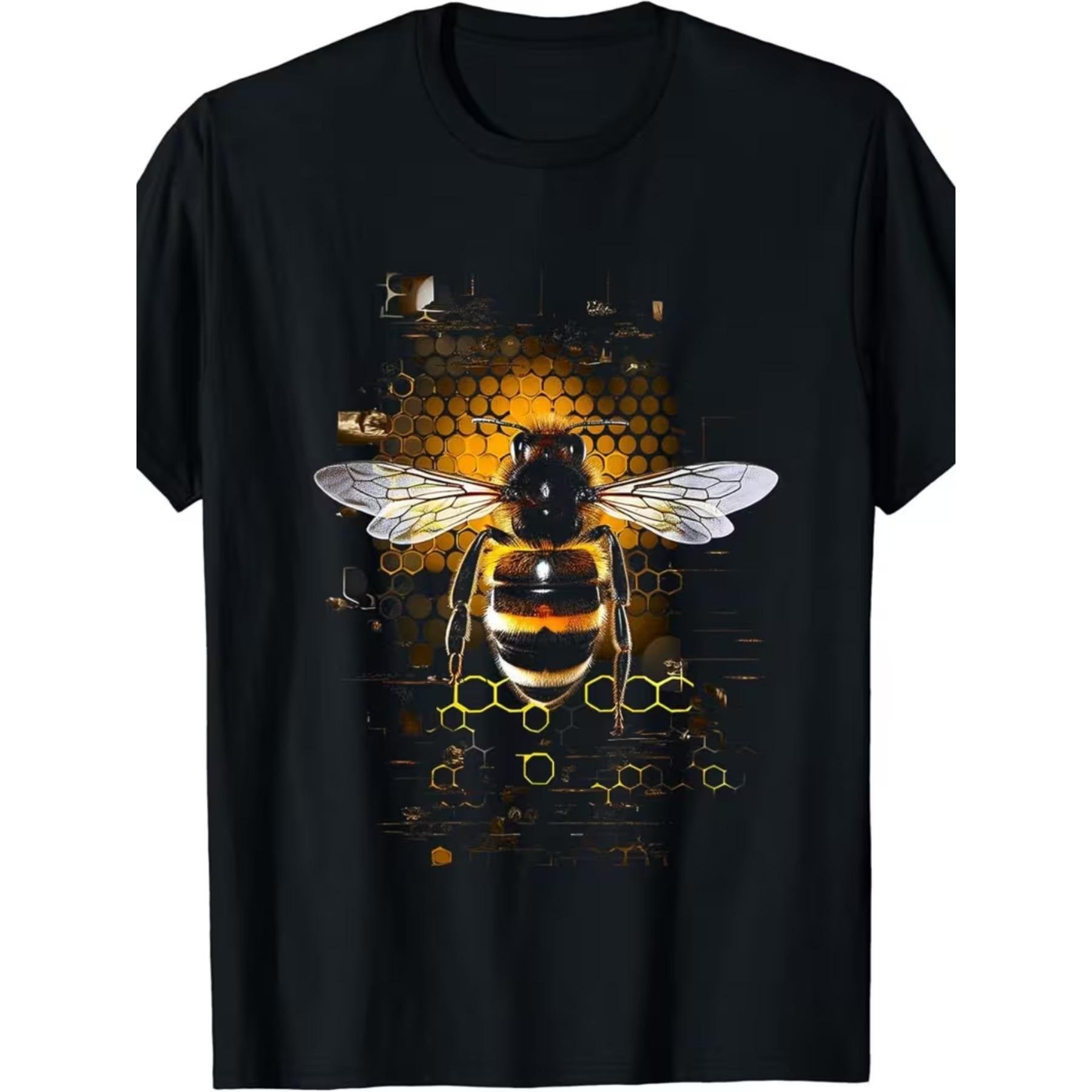 Bee Animal Motif Artwork Bee T-Shirt Women Summer Short-sleeved Printed T-shirt S чёрный