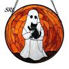 Horror Party Atmosphere Supplies Retro Halloween Pendant, Ghost/Bat/Spider Web/Pumpkin Head Print, Acrylic Disc Wall Decor Vintage Hanging Ornament