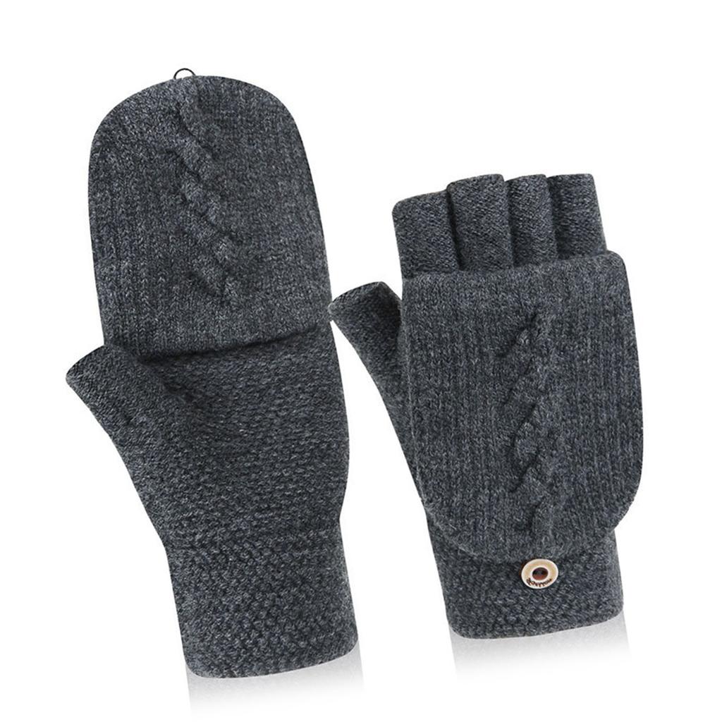 1 Pair Flip Fingerless Gloves Men Winter Soft Thick Warm Convertible Mittens for Typing Running