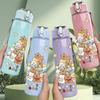 1PC Bear And Dessert Stack Print 750ml Color Plastic Sports Water Bottle Leakproof Flip Straw Lid Suitable for Sports Office Home Use