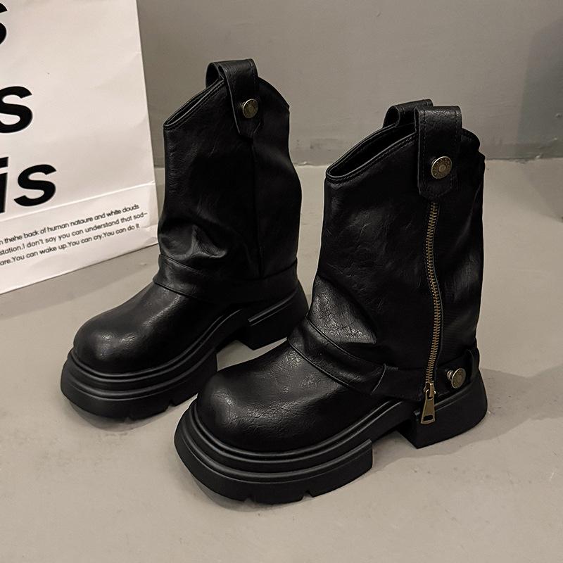 Martin-kängor med tjock sula för dam 2025 höst och vinter nya brittisk stil explosion små smala korta stövlar Maillard V-mun stövlar