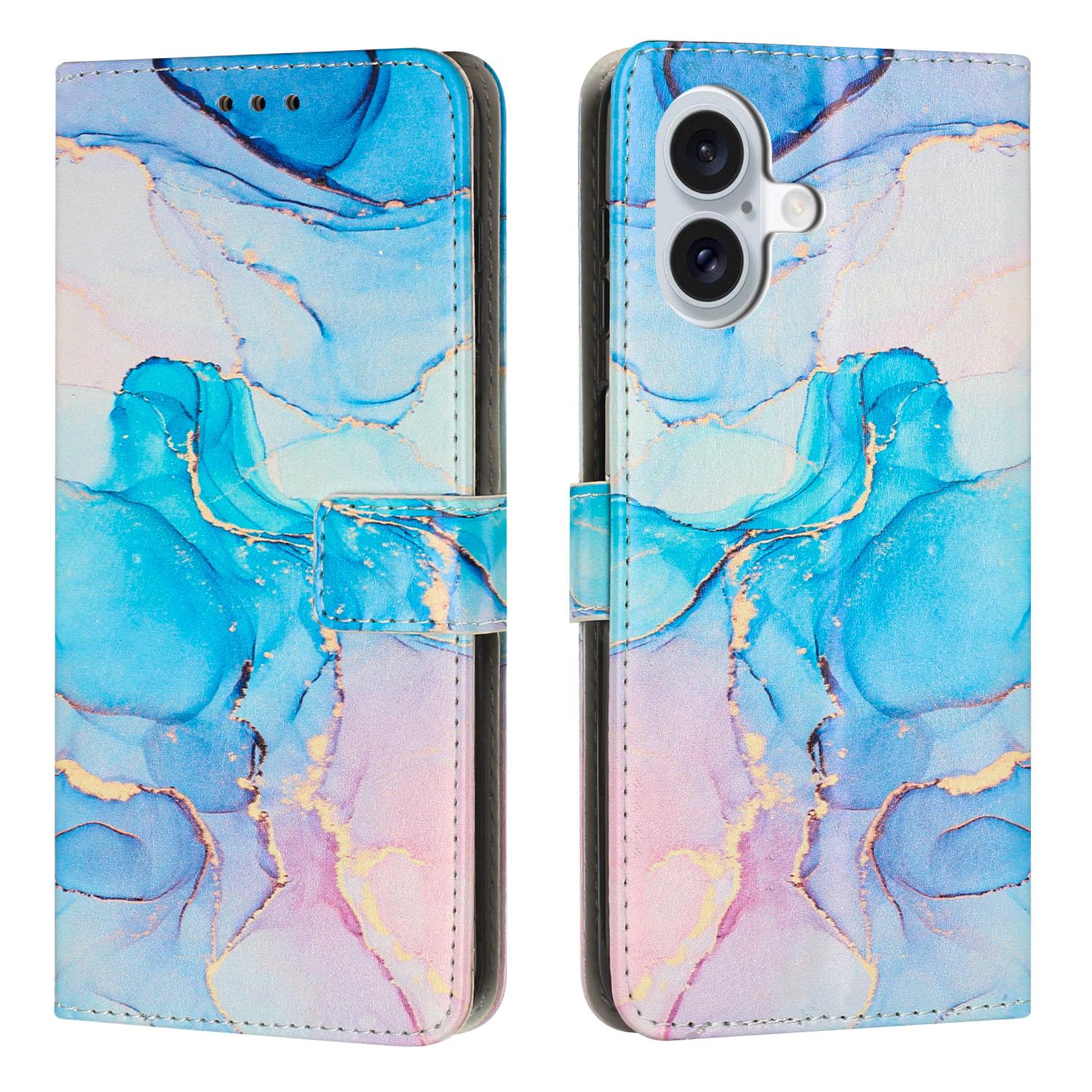 For iPhone 17 Stand Case Marble Pattern PU Leather Wallet Phone Cover C