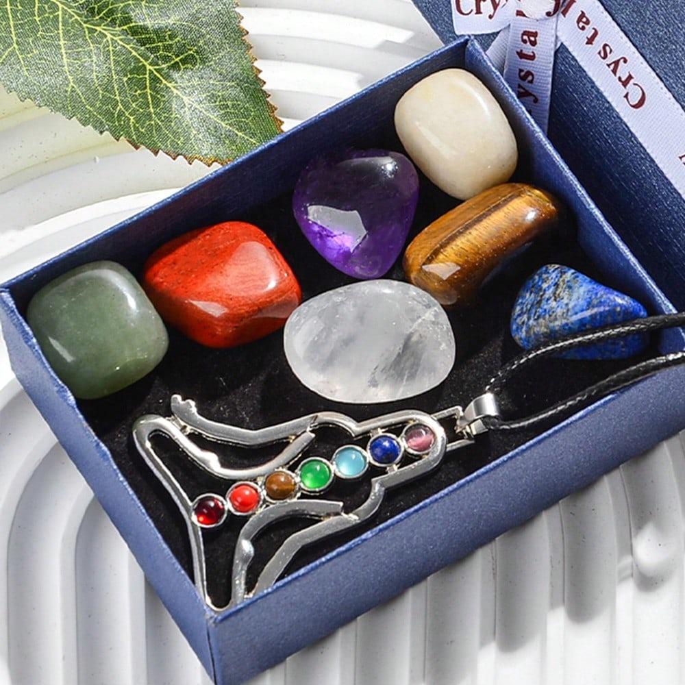 Seven Chakra Jade Crystal Meditation Pendant Necklace with Leather Cord