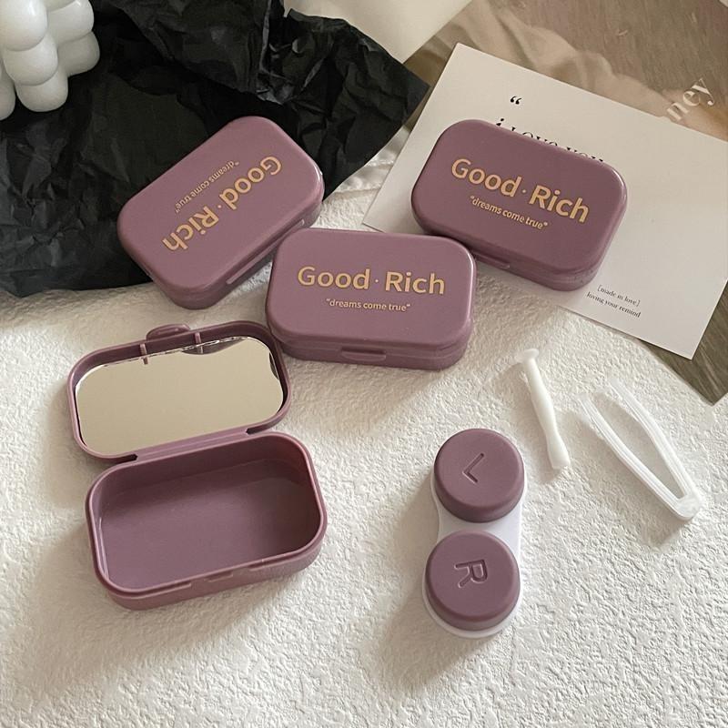 1pc Ins Letter Print Contact Lens Case Contact Lens Companion Box Beauty Eye Box Portable Contact Lens Box with Mirror Tweezers