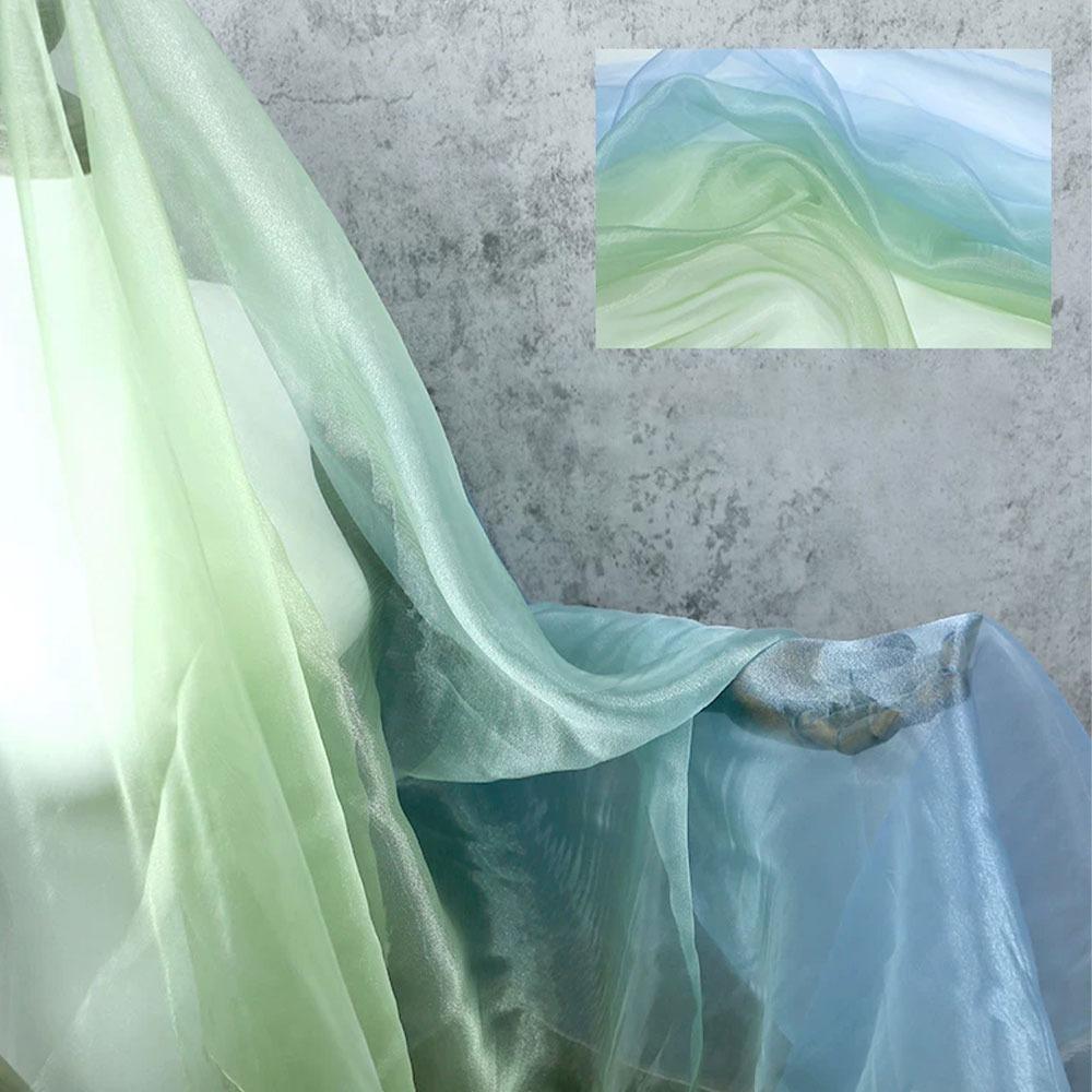 1 Yard/Width 140cm Organza Fabric Colorful Gradient Transparent Texture Voile Gauze Transition Color Mesh Fabric Designer Fabric