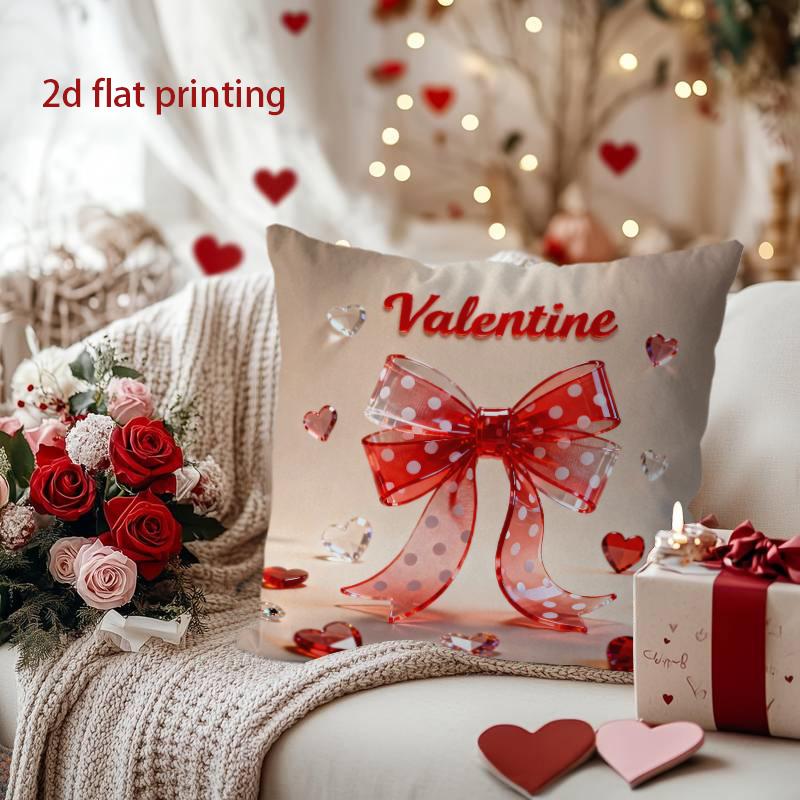 Valentine Heart Bow Decorative Cushion Cover Pattern Cushion Cover Suitable for Sofa Bedroom Car Pillow Cover