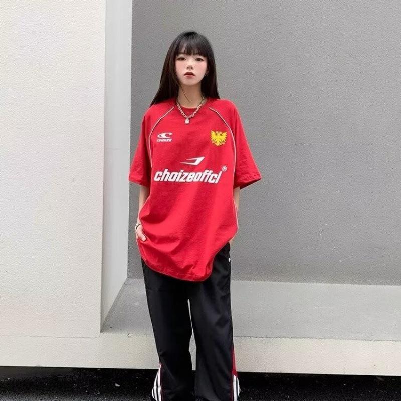 

Unisex American Retro Color Block Short-Sleeve T-Shirt - Summer Round Neck Loose Fit 3XL чорний