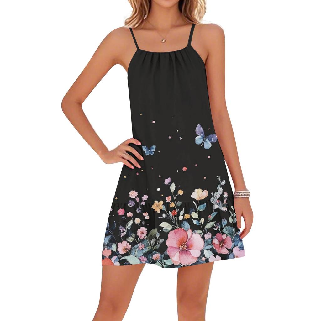 Damen Lässige Rundhals Verstellbare Träger Strand Rückenfreie Kleider