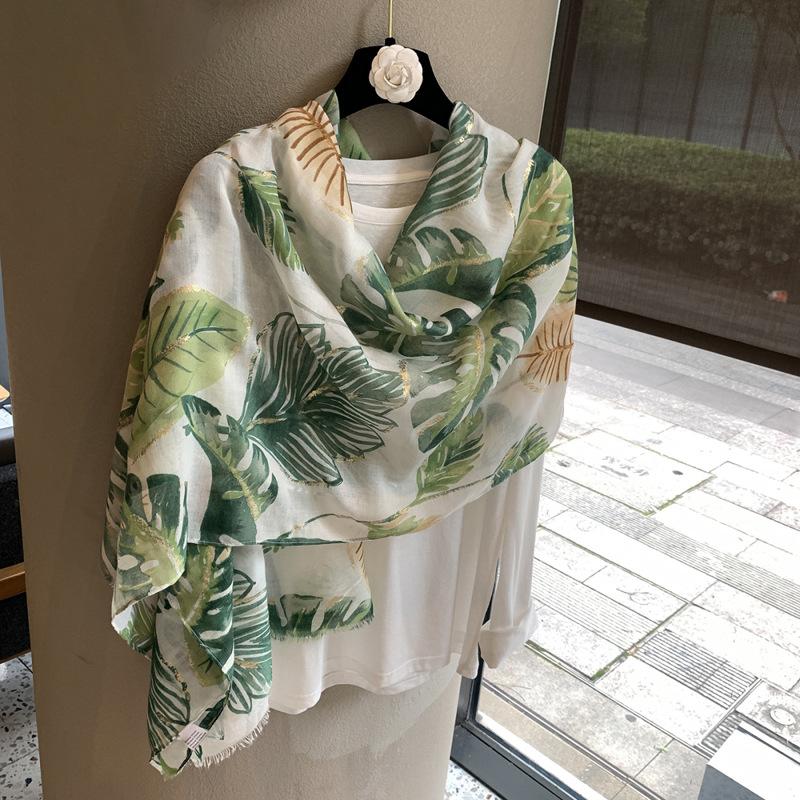 Summer Ethnic Style Big Shawl Dual-Purpose Silk Scarf Bronzing Fashion Versatile Ginkgo Biloba Fresh Wind Multi-Functional Shawl