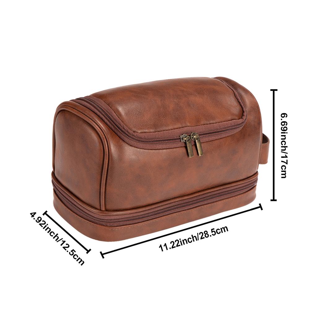 Ladies Handbag Leather Toiletry Bag Large Capacity Travel Organizer Bag with Hanging Hook Bathroom Shaving Bags