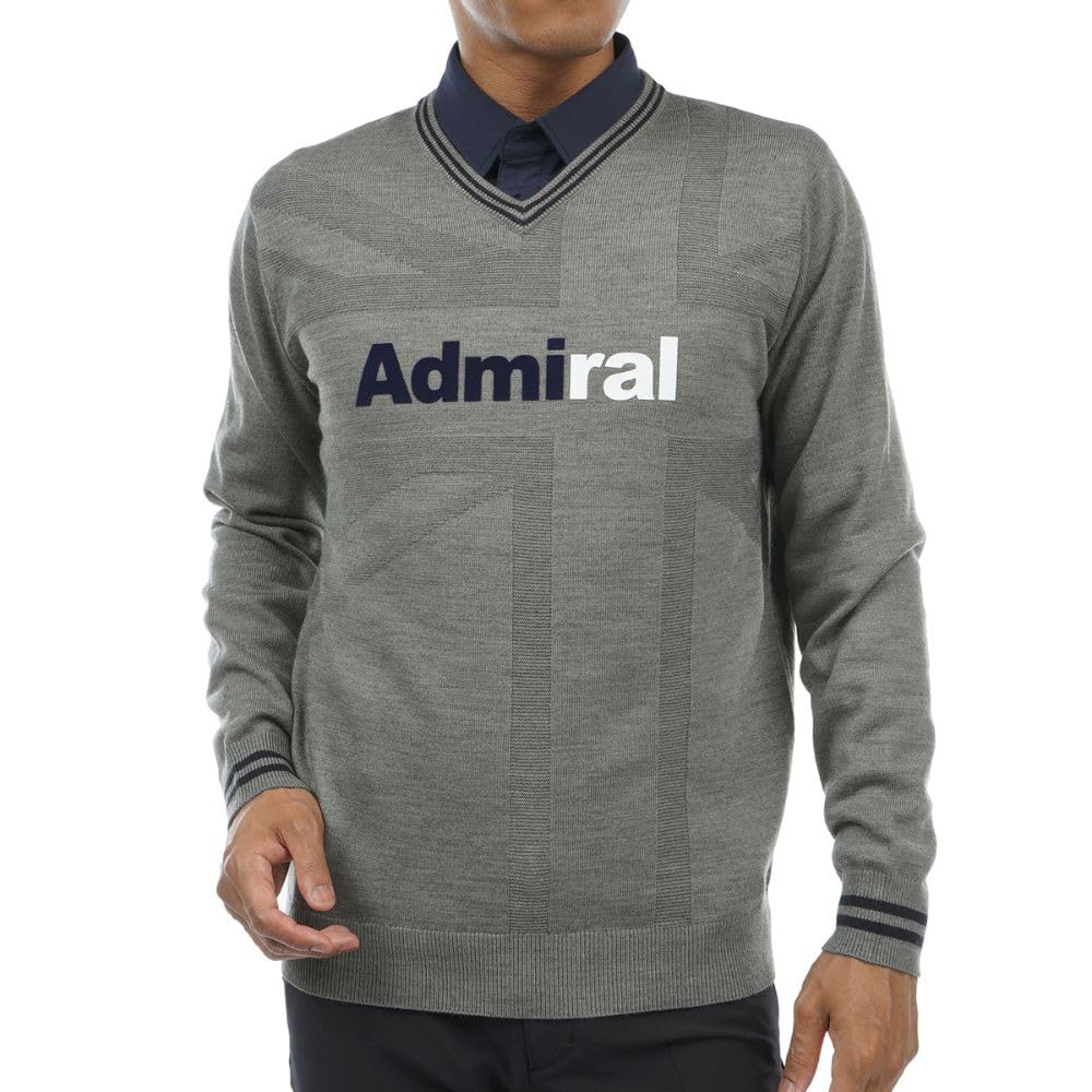 

Admiral Golf ADMA369 Men s Union Jack Jacquard V-Neck Sweater, Gray