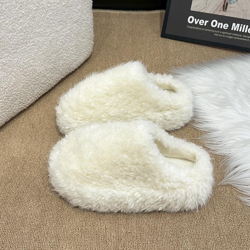 Simple thick-soled versatile bag head half slippers women's shoes wear 2025 new autumn and winter lazy fluffy shoes single shoes