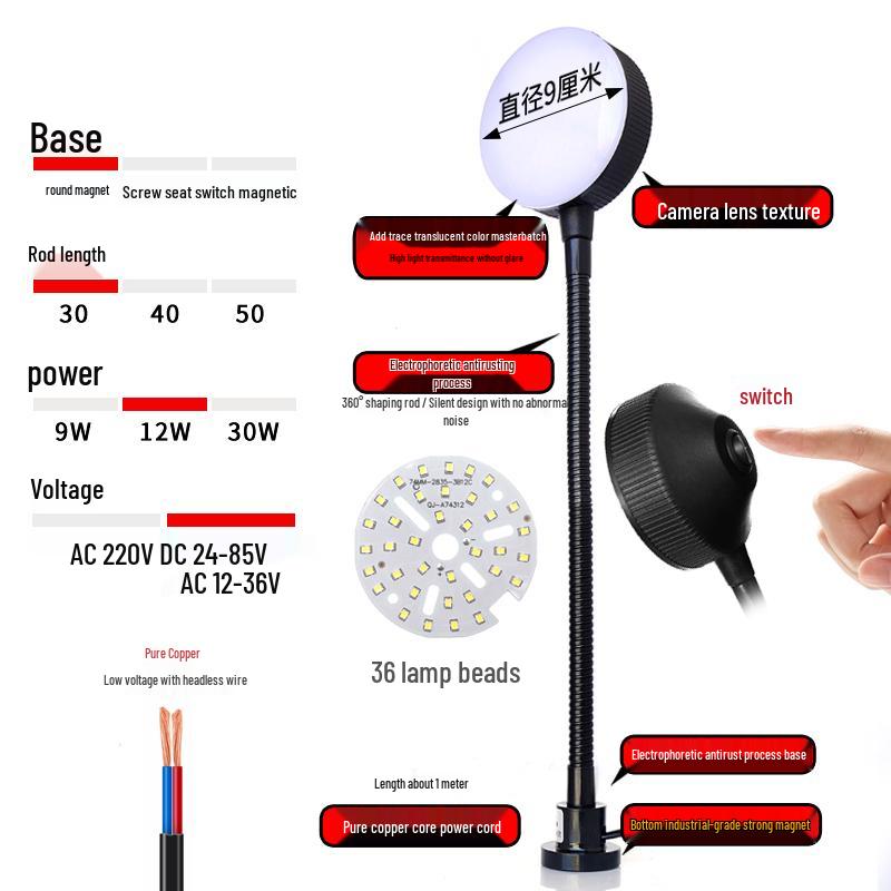LED Work Light with Magnetic Base for Machine Tools - 220V, 24V