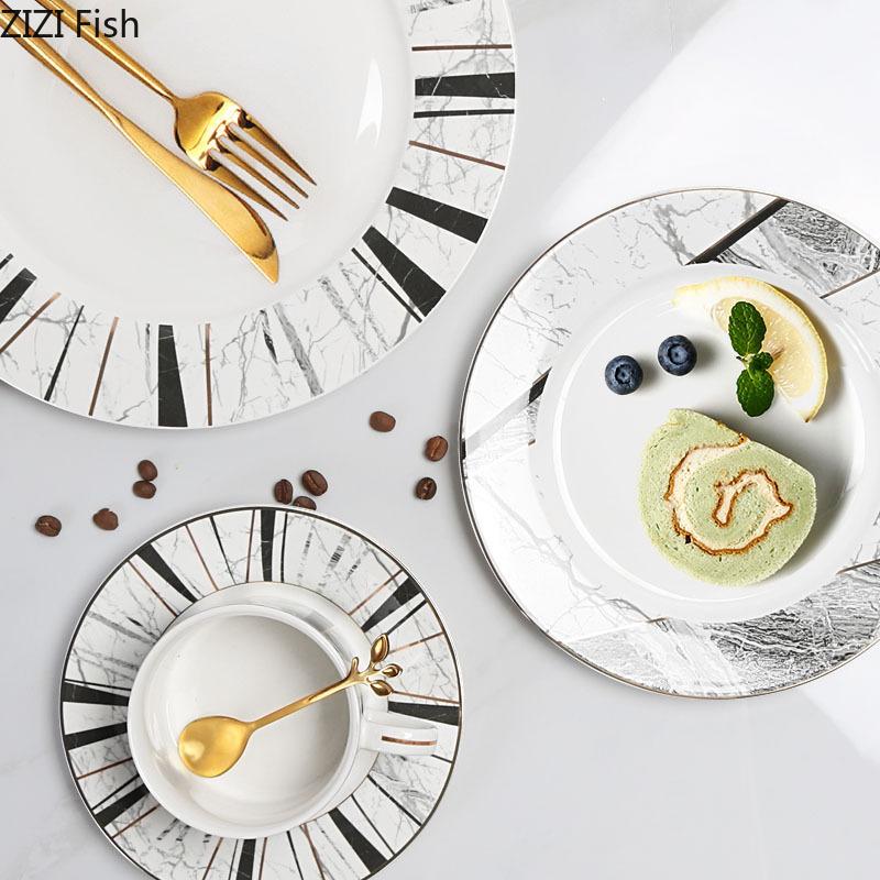 Gilded Marble Texture Ceramic Cup&saucer Dining Table Coffee Cup Milk Tea Mugs Afternoon Tea Teacup Fruit Juice Container