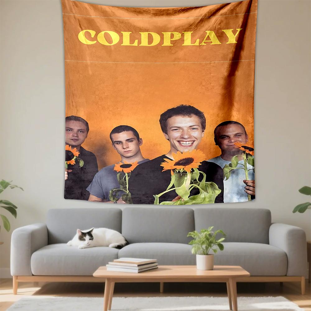 Vertical Tapestry Coldplay Band Sunflowers Orange Early Era Wall Hanging Tapestry for Dorm Bedroom Gift