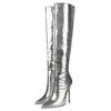 Cross Border Foreign Trade Women's Shoes Spring New Pointed Thin Heel High Heels Silver High Boots Long Boots Large Size Women's