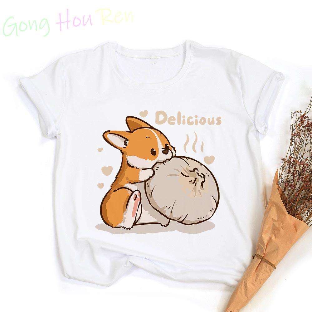 Kawaii Corgi T-shirt Woman Clothing Funny Animal Print Graphic T Shirts Tops Casual Harajuku  Women's Sumer Clothes Short Sleeve