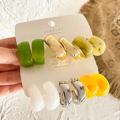 Punk Acrylic Resin Hoop Earrings Set for Women Trendy Circle Earrings Temperament Trend Jewelry