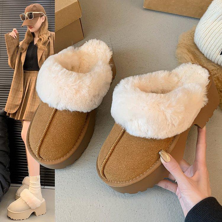 Height-increasing Leather Thick-soled Low-top Fluffy Snow Boots 2025 Winter New Short Boots Warm and Velvet Snow Cotton Shoes