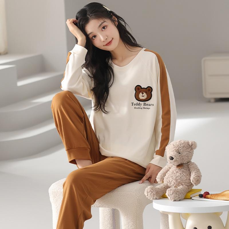 Pijamale de cuplu pentru femei, din bumbac pur, cu mânecă lungă și pantaloni, set drăguț de lounge pentru bărbați