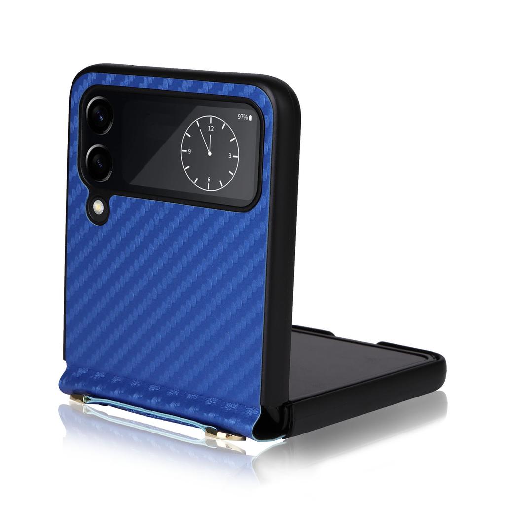 Stoßfestes Schutzcase aus Kohlefaser für Samsung Galaxy Z Flip 4 5g Flip4 Flip 3 Flip3 Zflip3 Schlichte Handyschlaufe Funda Hülle