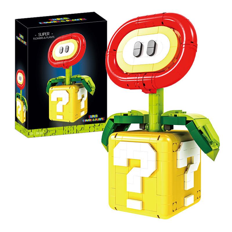 Adult Mario Star Piranha Plant & Fire Flower Building Blocks Set