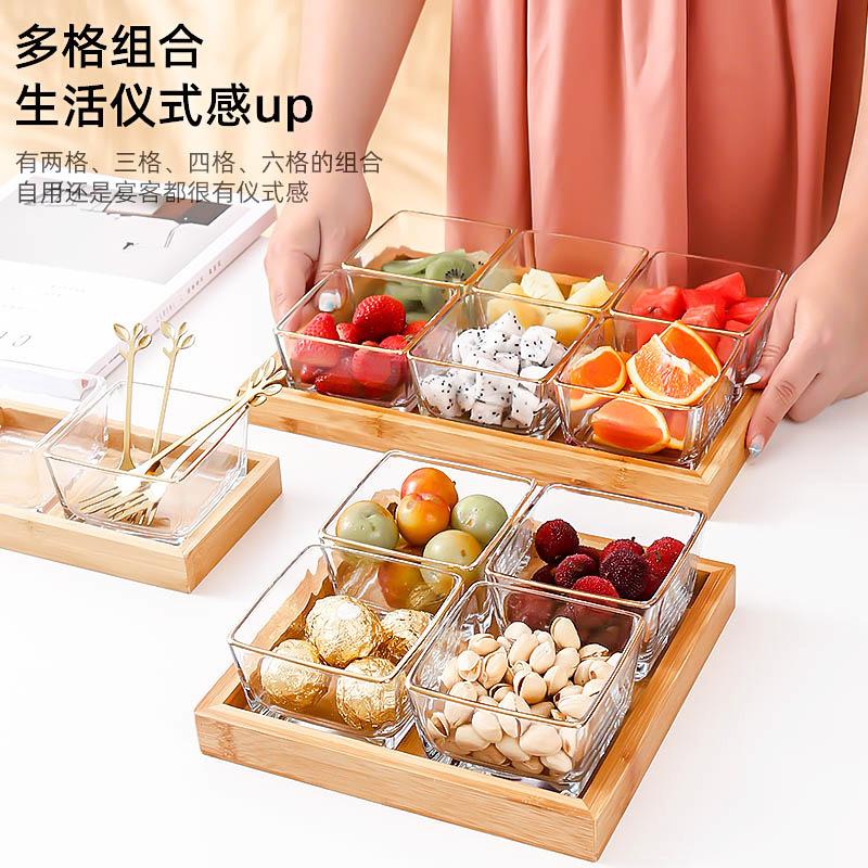 Nordic Transparent Square Plate Glass Household Fruit Snacks With Tray Plate Divided Dried Fruit Platter