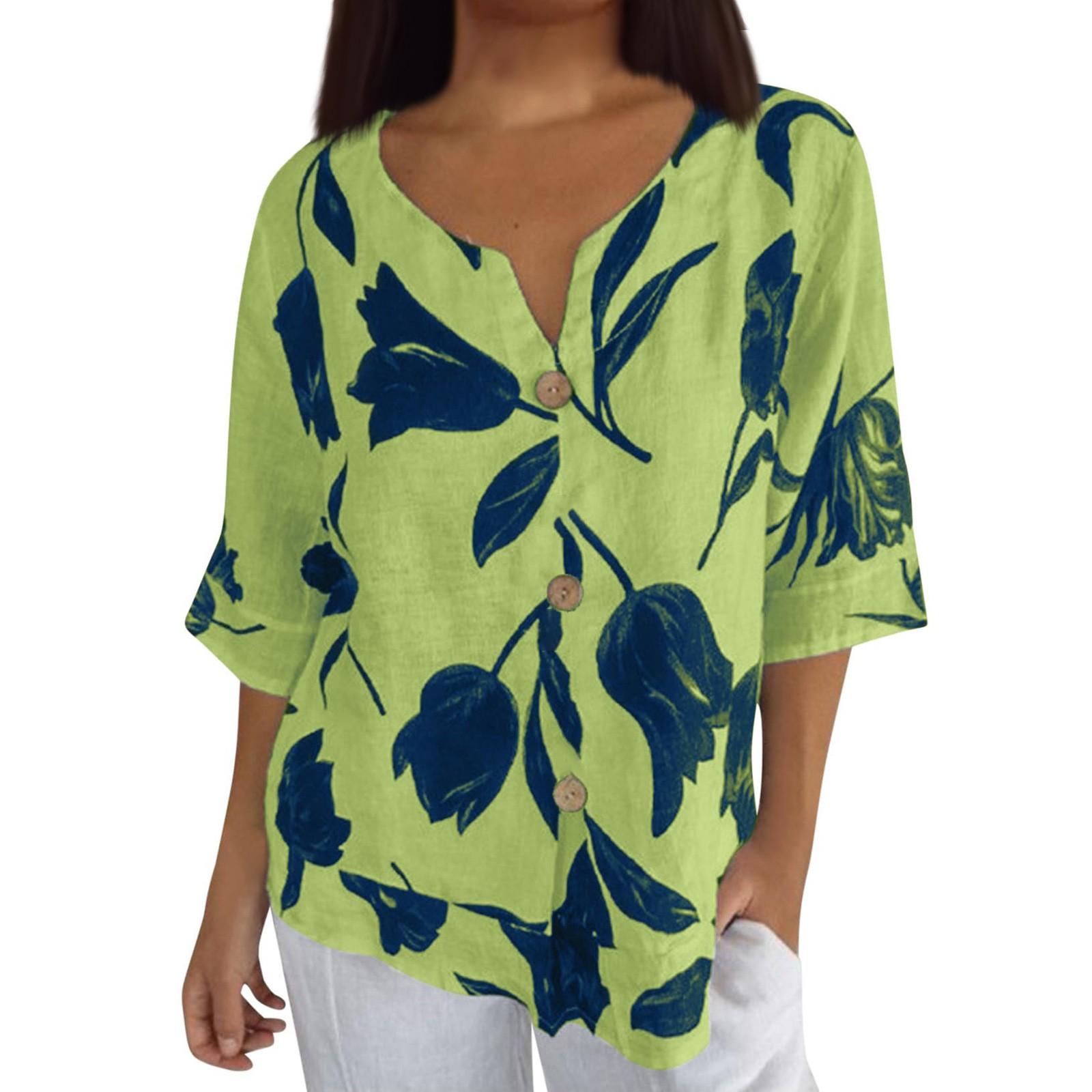 

Повседневная женская рубашка-пуловер с цветочным V-образным вырезом и короткими рукавами XXXXXL жёлтый