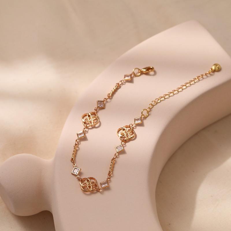 Women Fashion Gold Plated Geometric Hollow Flower Zircon Bracelet