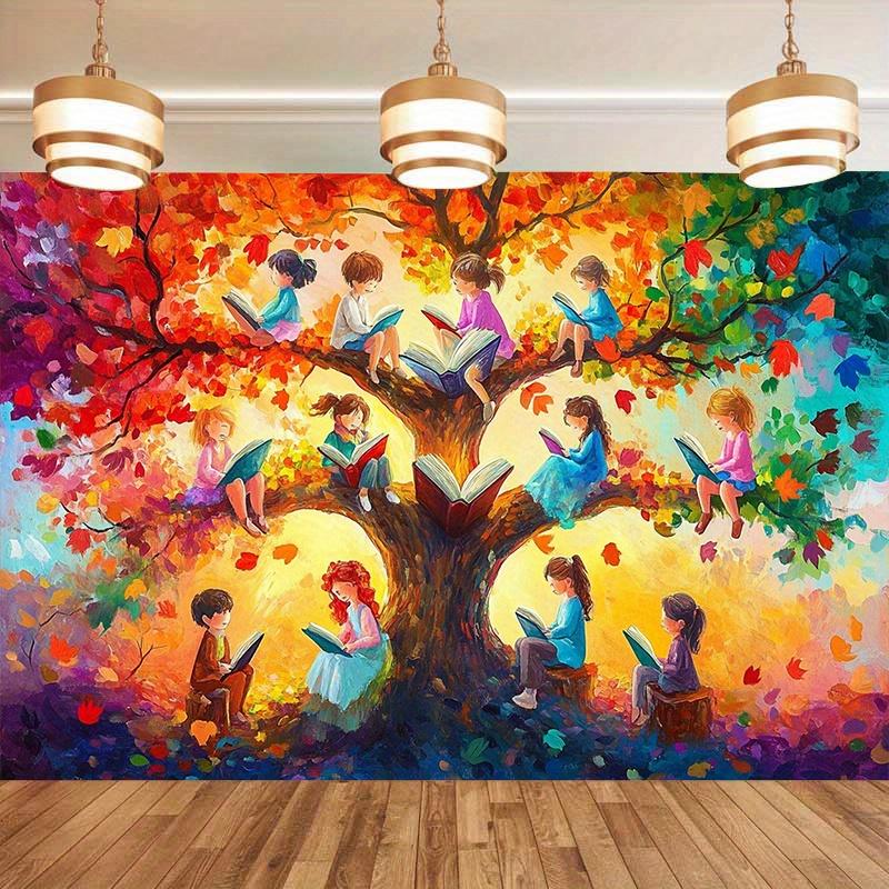 2D plane 1 piece of autumn reading tree party banner suitable for family room and seasonal party background