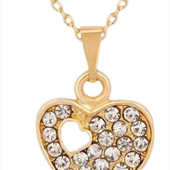 4 Pcs/Set Women Jewelry Heart Shape Rhinestone Inlay Golden Color Shiny Lady Bracelet Ring Set for Wedding