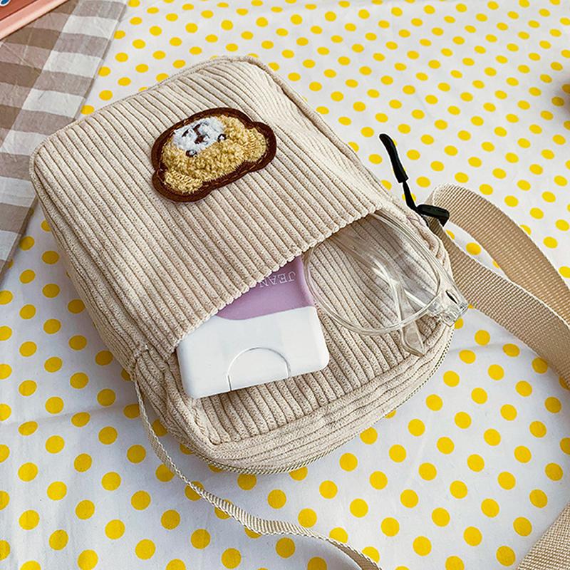 Portable Corduroy Bear Phone Crossbody Bag Mobile Phone Coin Purse Fashionable Cross Small Bag Corduroy Mini Bag