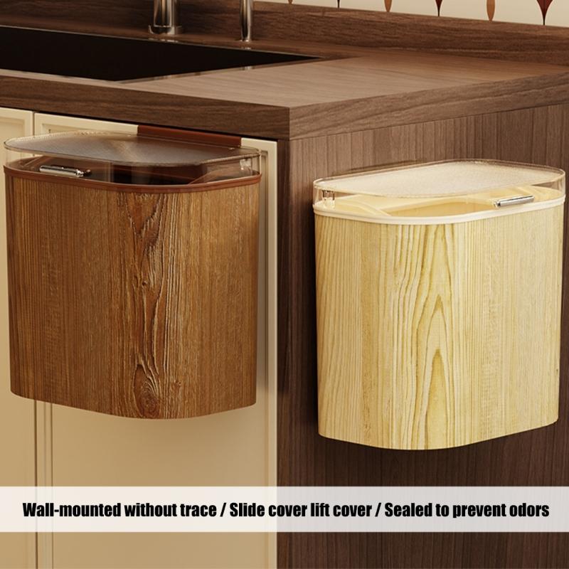 Wall Door Mounted Press Lid Trash Can for Homes Kitchen Bathroom and Living Room Space Saving Design Sealed Odor Proof