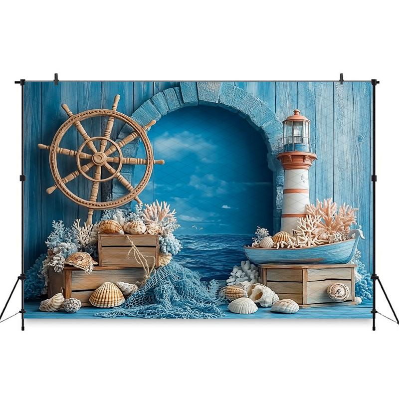 Mocsicka Photography Background Birthday Children Baby Shower Portrait Backdrop Blue Watchtower Ship Pattern Decors Photo Studio